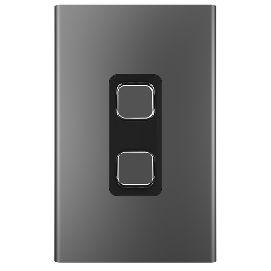Clipsal 2 Gang STYL Vertical/Horizontal Internal Rocker Switch Cover Plate Silver Shadow S3042C-SH - ARCK Electrical Wholesale Supplies