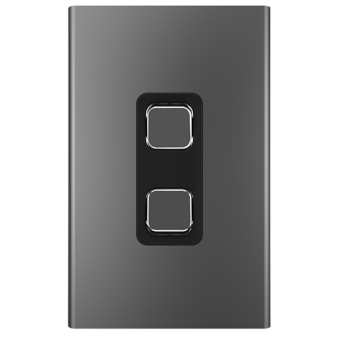 Clipsal 2 Gang STYL Vertical/Horizontal Internal Rocker Switch Cover Plate Silver Shadow S3042C-SH - ARCK Electrical Wholesale Supplies
