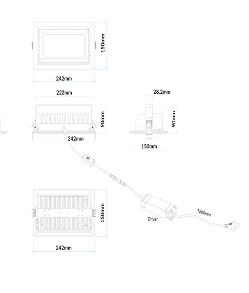 D/L GIMBAL DIMM 35W RECT WH Tri IP20 230x130mm 3200 Lm - SHOPTRI