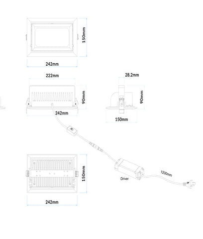 D/L GIMBAL DIMM 35W RECT WH Tri IP20 230x130mm 3200 Lm - SHOPTRI