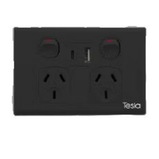 Tesla Double GPO USB A+C White - TESGPO2USBAC