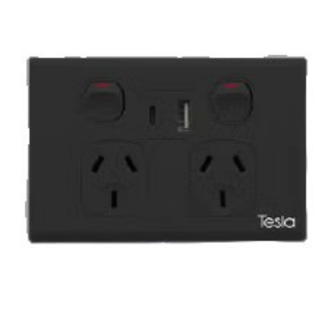 Tesla Double GPO USB A+C White - TESGPO2USBAC