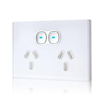 Transco Glass-look OPAL Double PowerPoint w/ LED Push Button Switch -  P2G