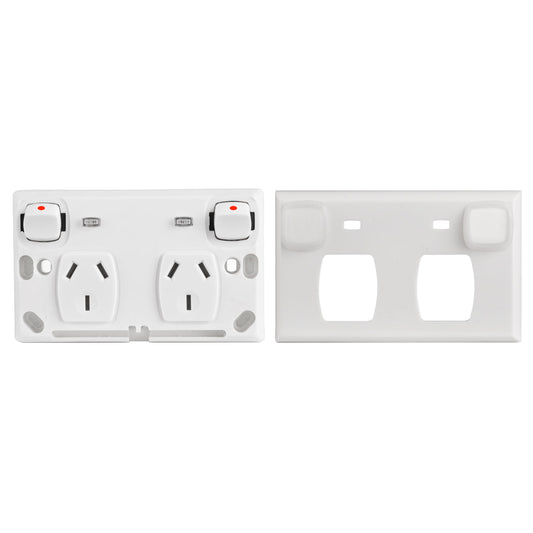 Transco Flush Double Power Point Slim Neon- P2DWSO