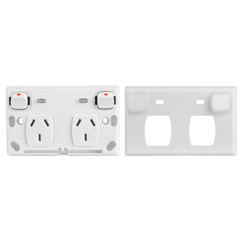 Transco Flush Double Power Point Slim Neon- P2DWSO