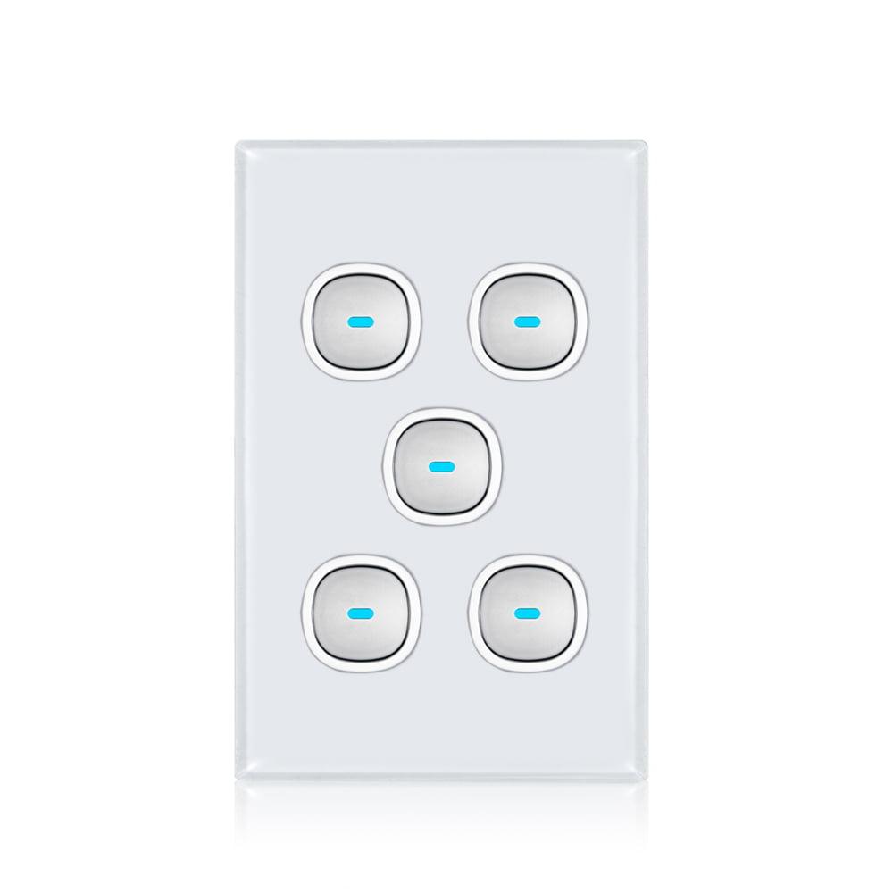 Transco Glass-look OPAL LED 5 Gang Push Button Switch - S5G & S5G/B