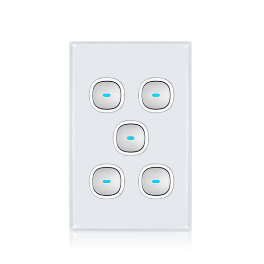 Transco Glass-look OPAL LED 5 Gang Push Button Switch - S5G & S5G/B