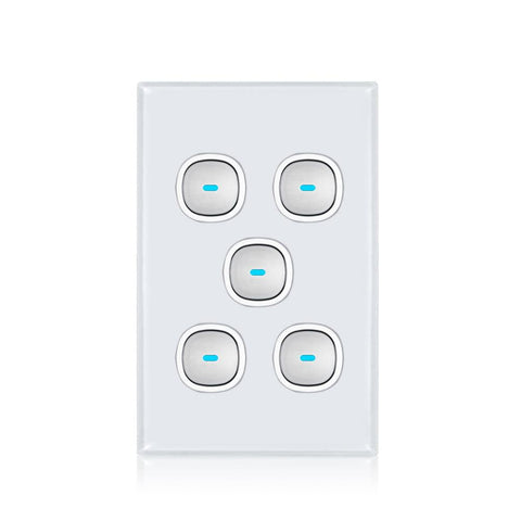 Transco Glass-look OPAL LED 5 Gang Push Button Switch - S5G & S5G/B