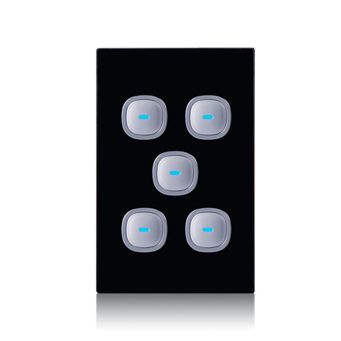 Transco Glass-look OPAL LED 5 Gang Push Button Switch - S5G & S5G/B