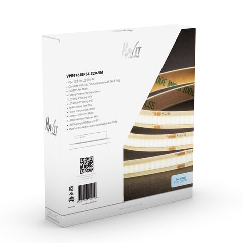 Viper COB 5w Per Metre 5m LED Strip kit 4000k - VPR9761IP54-320-5M