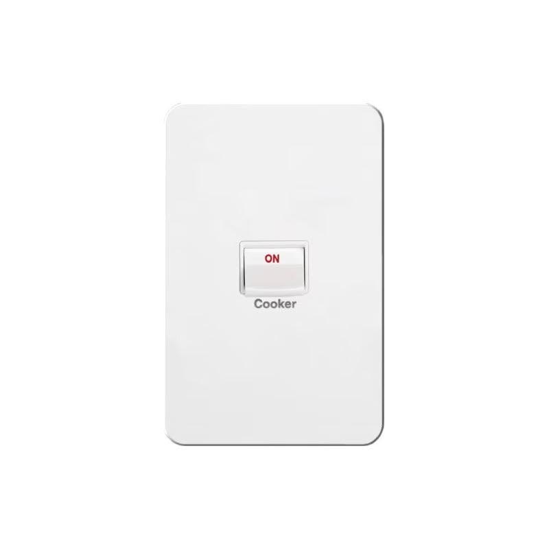 Hager silhouette 40amp 2 pole isolation rocker switch engraved with cooker Matt White - WBSCKSV1-MW