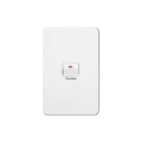 Hager silhouette 40amp 2 pole isolation rocker switch engraved with cooker Matt White - WBSCKSV1-MW