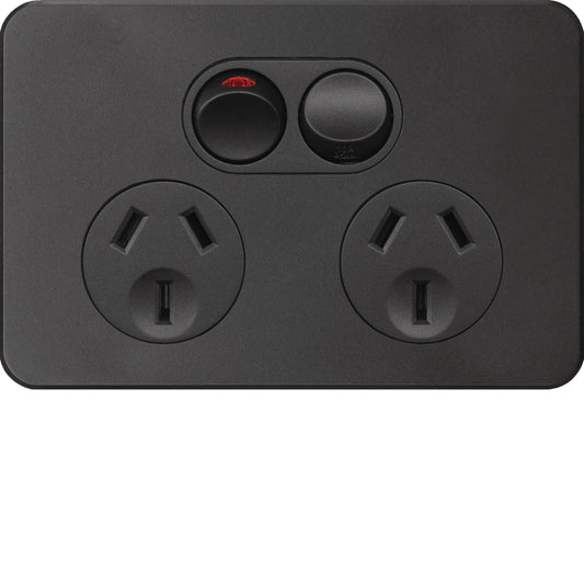 HAGER SILHOUETTE 10AMP DOUBLE POWERPOINT - WBSP2S-MB - ARCK Electrical Wholesale Supplies