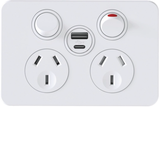 Hager 10 Amp SILHOUETTE Double - WBSP2SUSBAC-MW - ARCK Electrical Wholesale Supplies