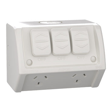 Clipsal Double Weatherproof Powerpoint 10Amp C/W Extra Switch Resistant Grey - WSC227/2X-RG