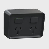 Clipsal Iconic Outdoor Twin, Switched socket outlet, horizontal - O3025-BK