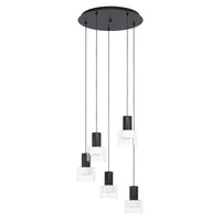 MOLINEROS Cluster Pendant 5 Lights Black Steel Clear Glass 3CCT - 39727N