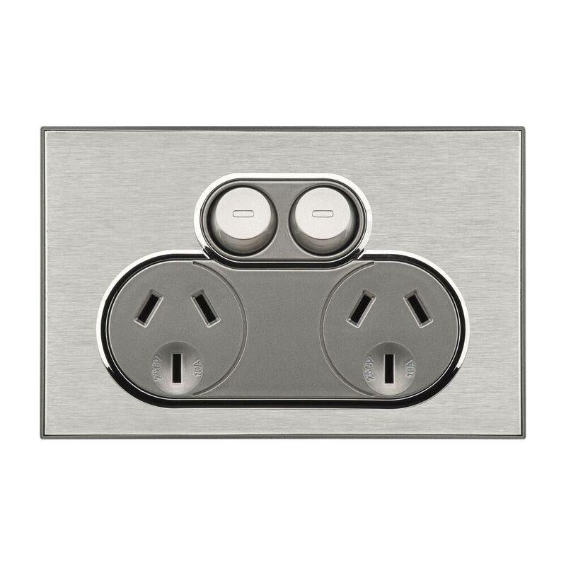 Clipsal Saturn Double Powerpoint Horizon Silver - 4025-HS - ARCK Electrical Wholesale Supplies