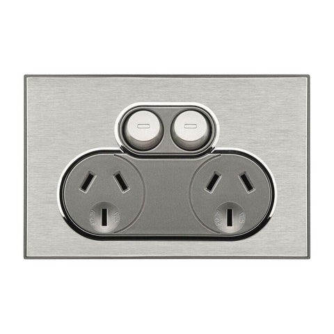 Clipsal Saturn Double Powerpoint Horizon Silver - 4025-HS - ARCK Electrical Wholesale Supplies