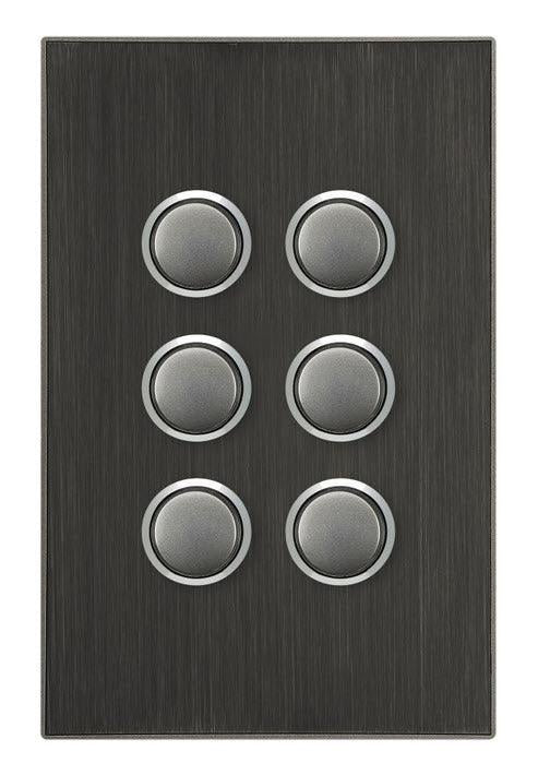 CLIPSAL SATURN 6 GANG PUSHBUTTON LED SWITCH - HORIZON BLACK - 4066PBLHB - ARCK Electrical Wholesale Supplies