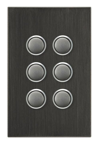 CLIPSAL SATURN 6 GANG PUSHBUTTON LED SWITCH - HORIZON BLACK - 4066PBLHB - ARCK Electrical Wholesale Supplies