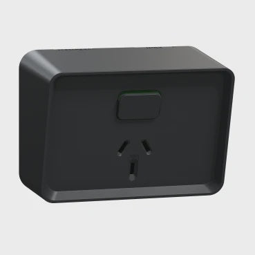Clipsal Iconic Outdoor Single, Switched socket outlet, horizontal - O3015-BK - ARCK Electrical Wholesale Supplies