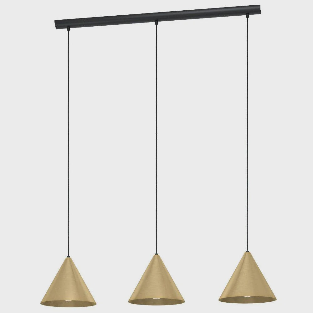 NARICES Pendant 3 Lights Black / Brushed Brass Steel -99592N - ARCK Electrical Wholesale Supplies