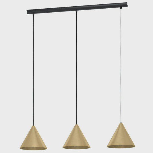 NARICES Pendant 3 Lights Black / Brushed Brass Steel -99592N - ARCK Electrical Wholesale Supplies