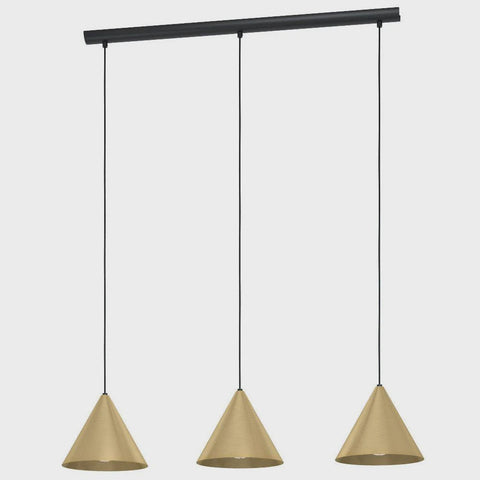 NARICES Pendant 3 Lights Black / Brushed Brass Steel -99592N - ARCK Electrical Wholesale Supplies
