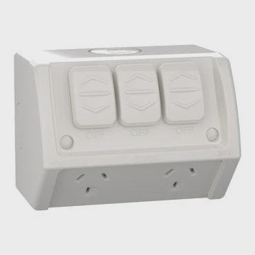 Clipsal Double Weatherproof Powerpoint 10Amp C/W Extra Switch Resistant Grey - WSC227/2X-RG - ARCK Electrical Wholesale Supplies