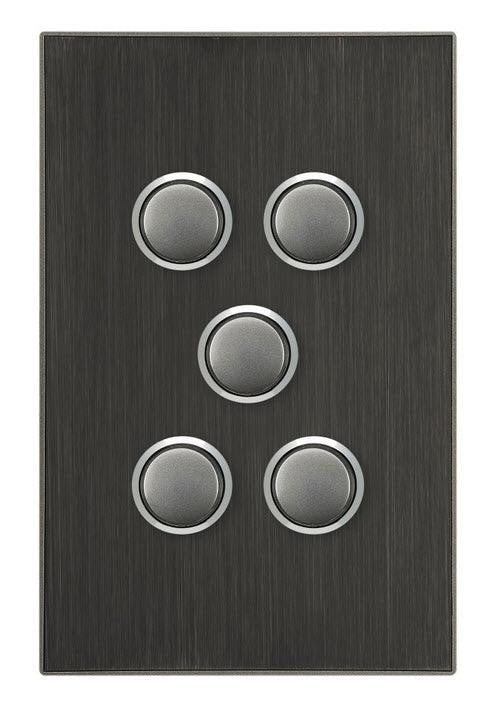 CLIPSAL SATURN 5 GANG PUSHBUTTON LED SWITCH - HORIZON BLACK - 4065PBLHB - ARCK Electrical Wholesale Supplies