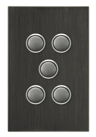 CLIPSAL SATURN 5 GANG PUSHBUTTON LED SWITCH - HORIZON BLACK - 4065PBLHB - ARCK Electrical Wholesale Supplies
