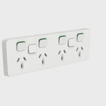 Clipsal Iconic Quad Powerpoint 10A + 2 x Extra Switch Skin Vivid White - 30154XXC-VW - ARCK Electrical Wholesale Supplies