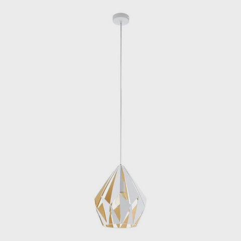 Carlton 1 Light Pendant Medium White and Honey Gold Steel - 49932N - ARCK Electrical Wholesale Supplies