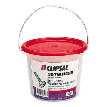 Clipsal Self Drilling Washer Head Screws 8G x 25mm Bucket: 500 Incl. Free Phillips Double-Ended Magnetic Screwdriver Bit - 357WH25B - ARCK Electrical Wholesale Supplies