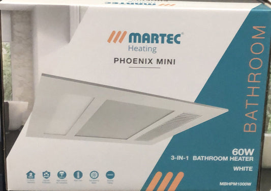 Martec Phoenix Mini 3-in-1 Fan Heater, Light and Exhaust (White) - MBHPM1000W - ARCK Electrical Wholesale Supplies
