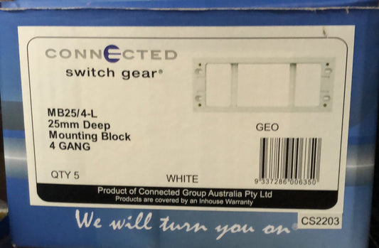 Quad Powerpoint Mounting Block - MB25-4-L - ARCK Electrical Wholesale Supplies
