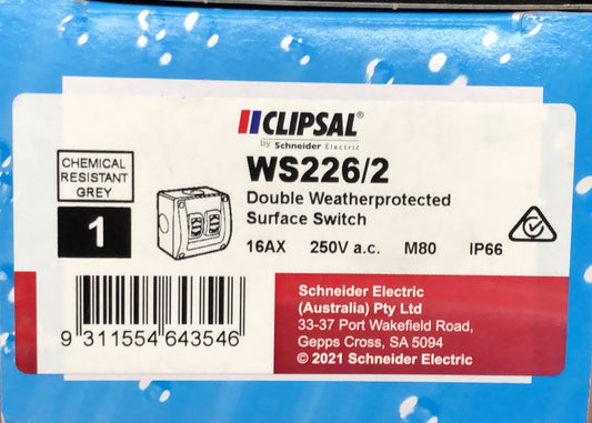 Switch W/Proof 2G 16A Sq IP66 - WS226/2RG