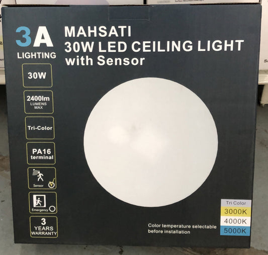 30w LED Oyster Light with Dimmable Microwave Sensor (TRI COLOUR) - AC1012-30W - ARCK Electrical Wholesale Supplies