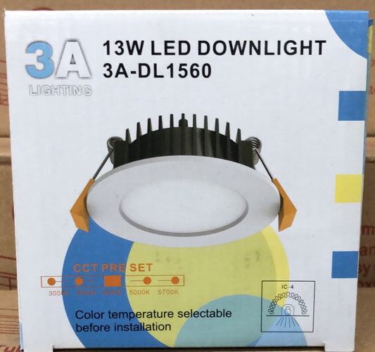 3A Recessed LED Downlight W109mm 13W (Tri Colour) - DL1560/WH/CCT