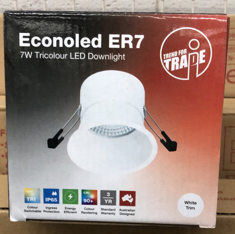 Trend Econoled ER7 7W Tri-colur Recessed COB LED Downlight - ER7-TRI-W-LT