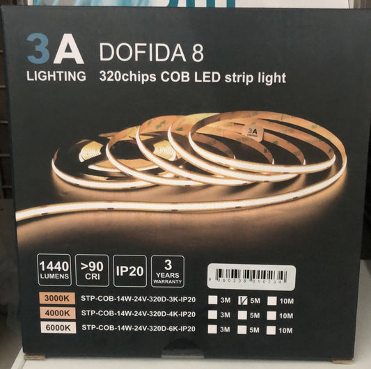 Strip Light Dotless 14W 3000k 5M  - STP-COB-14W-24V-320D-3K-IP20-5M - ARCK Electrical Wholesale Supplies