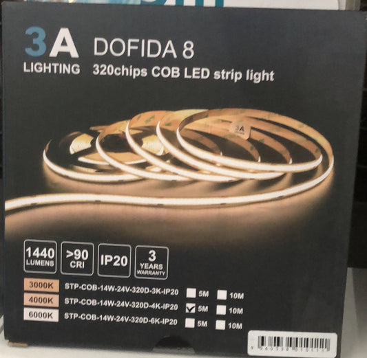Strip Light Dotless 14W 4000K 5M  - STP-COB-14W-24V-320D-4K-IP20-5M - ARCK Electrical Wholesale Supplies