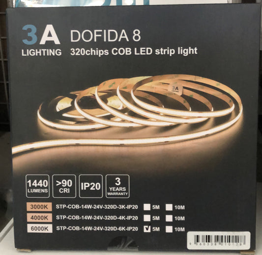 Strip Light Dotless 14W 6000k 5M - STP-COB-14W-24V-320D-6K-IP20-5M - ARCK Electrical Wholesale Supplies