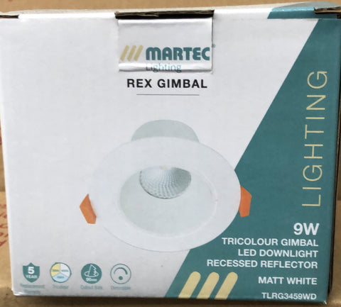 Martec Rex 9w Tricolour Recessed LED Gimbal Downlight 90mm Matt White - TLRG3459WD
