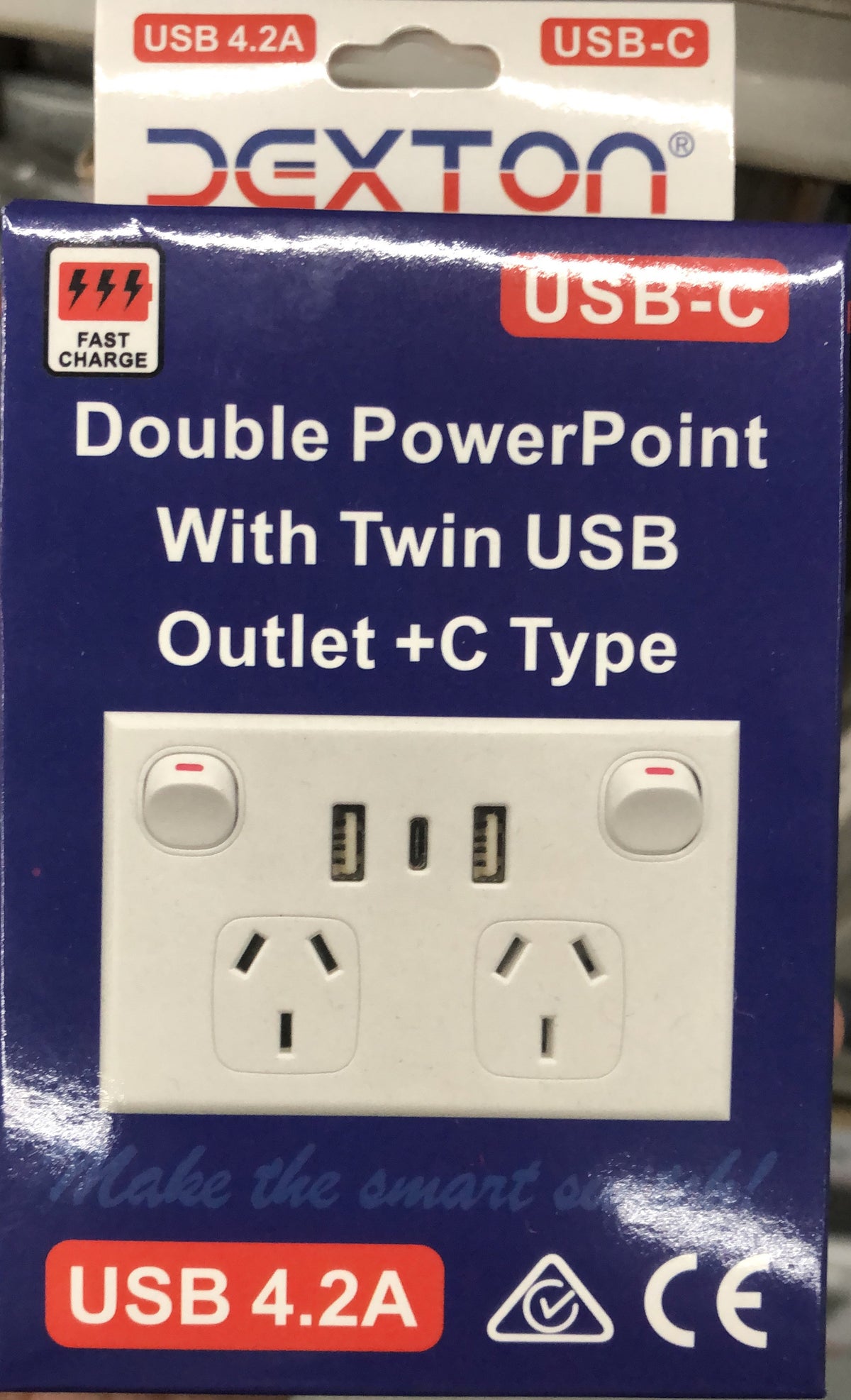 Dexton Double Powerpoint with TWIN USB OUTLET + C TYPE DXGPO2USB3