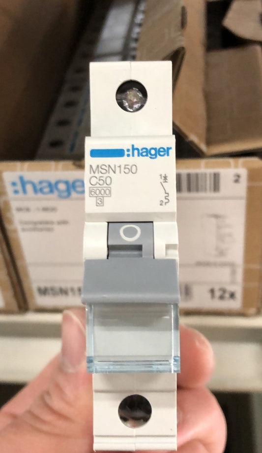 Hager 1Pole MCB 6kA- 50A - MSN150 - ARCK Electrical Wholesale Supplies