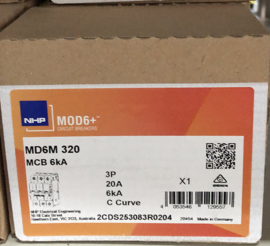 MOD6+ MCB 6kA 3P 20A C Curve - MD6M320 - ARCK Electrical Wholesale Supplies