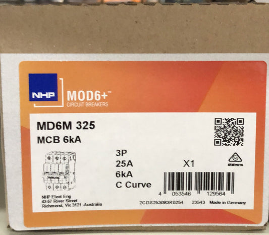 MOD6+ MCB 6kA 3P 25A C Curve - MD6M325