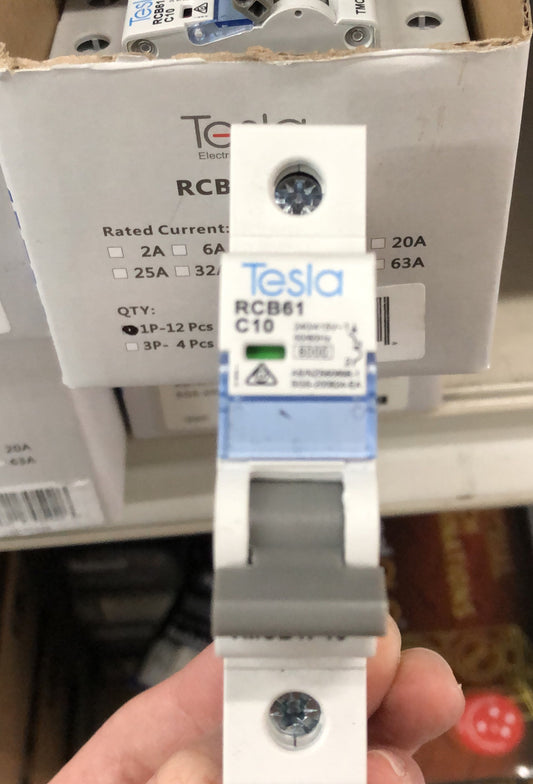 Tesla MCB 1 Pole 10A 6KA B Ser - TESTMCB1P10 - ARCK Electrical Wholesale Supplies